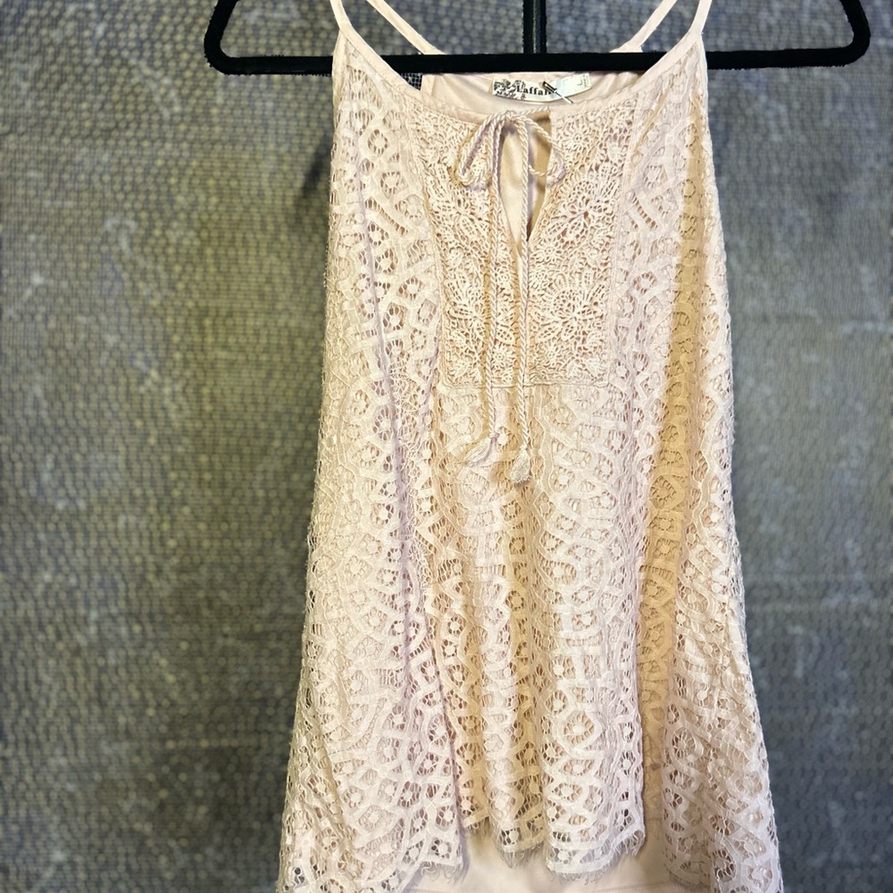 PPLA Cream Camisole with Tie Front and Lace Trim